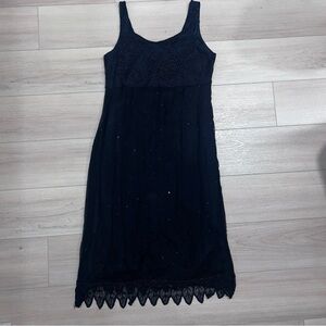 VINTAGE PUDDING SHOP 2 Small Beaded Empire Waist Midi Black Dress Elegant Formal